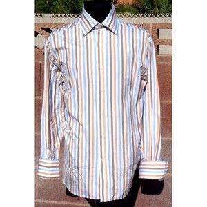 Moss Triple Striped Covent Garden Collar London SHORTENED French Cuff Shirt NWOT